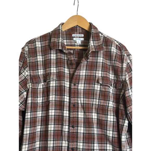 Amazon Essentials Women's Plaid Button Front Flannel Shirt Size XXL Brown Cream - Picture 4 of 8